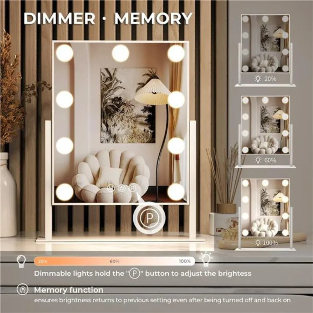 Hollywood Vanity Mirror with Lights,Tabletop Makeup Mirror with 9 LED Lights